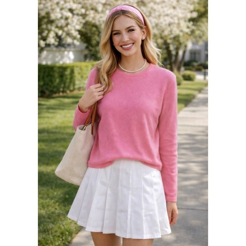 LANDS' END Pink Cashmere Pullover Sweater Solid Knitwear Preppy Barbie‎ Large